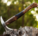 HAND FORGED VINTAGE - BEARDED SPIKE TOMAHAWK CAMPING AXE - HATCHET AXE WITH LEATHER COVER (Tomahawk Axe-100)