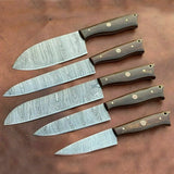 Custom Handmade Damascus Steel 5 Pcs Chef Knife Sets and Kitchen Knife Set with Leather Protected Cover (Chef Knife-42)