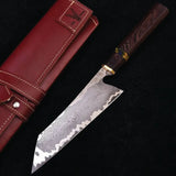 Handmade Carbon Steel San Mai Best Chef Knife for Chef Ebony Wood Handle With Premium Leather Cover (Chef Knife-94)