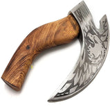 Hand Forged Viking Pizza Cutter Ash Wood Handle Kitchen Knife with Axe Design Viking Pizza Cutter Axe(Pizza Axe-26)