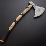 High Quality Handmade Damascus Steel Axe Head Hatchet Axes Hand Forged Beautiful Pattern With Leather Sheath (Tomahawk Axe-34)