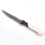 Custom Handmade Damascus Fillet Knife Damascus Steel Chef and Kitchen Knife with Pure Leather Sheath (Long Knife-3)