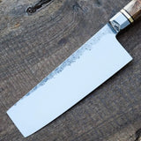 Customized High Quality Damascus Kitchen Cleaver Butcher Knife Carbon Steel with Leather Sheath for Bone Boning (Nakiri Knife-94)