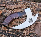 Handmade Viking Chef Knife with Damascus Steel Pizza Cutter Blade Stainless Kitchen Knife with Wooden Handle and Leather Sheath (Pizza Axe-17)