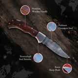 Damascus Steel Pocket Knife, Handmade Knives for Men, 6.5 Inch Pocket Folding Knife with Sheath for Camping Knives (Folding Knife-32)