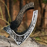 Handmade 10-Inch Carbon Steel Viking Pizza Axe Custom Kitchen Tool Ash Wood Bone Handle for Cutting Pizza Brownies Chef Knife (Pizza Axe-28)