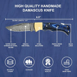 High Quality Damascus Steel Pocket Knife Forged Feather Patterned Blade American Tools Wood Hunting (Folding Knife-47)