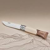 Stainless Steel Folding Knife Opinal Knife Walnut Wood Handle Pocket, Folding Knives With Leather Sheath (Folding Knife-1)
