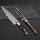 High Quality Customized Damascus Steel 2pcs Chef Kitchen Knife Fork BBQ Knife Set With Leather Sheath (Chef Knife-79)