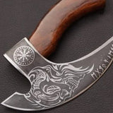 Handmade High Quality Chef's Kitchen Knife Carbon Steel Pizza Cutter with Damascus Blade Bone Free Chopping  (Pizza Axe-22)