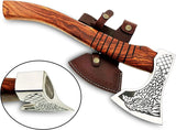High Quality Outdoor Forged Hatchet Axe Carbon Steel Blade Wood Handle Damascus Steel Axe Head Cutting Protective Cover Included (Tomahawk Axe-71)