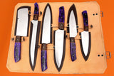 D2 Steel Chef Set Handmade Carbon Steel Knives 6-Piece Purple Resin Handle Razor Sharp Walnut Wood Bolster Best Gift (Chef Knife-83)