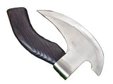 Handmade 1095 Damascus Carbon Steel Pizza Cutter Black Wood Handle Bone Leather Sheath Custom Made Chef's Kitchen Knife Chopping (Pizza Axe-9)