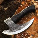 Handmade Pizza Cutter Axe 9.5 Inch Carbon Steel 1095 Blade Natural Wood With Leather Sheath (Pizza Axe-32)