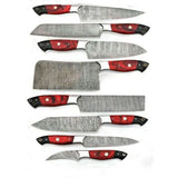 Professional Unique Design of Custom Handmade Damascus Steel Kitchen Chef 8 Pcs Knife Set with Wood Handle (Chef Knife-66)