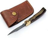 Hot Sale Custom Handmade Damascus Steel Folding Pocket Knives with Leather Wood Handle Beautiful for Outdoor Camping (Folding Knife-48)