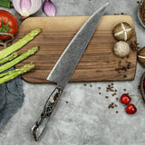 Custom Handmade Carbon Steel Blade Resin Handle Beautiful Kitchen Chef Knife With Leather Sheath (Chef Knife-129)