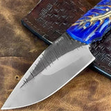 Handmade Damascus Steel Skinner High Quality Custom Chef Carbon Steel Blade Resin Wood Kitchen Sheath Pure Leather Camp Use (Skinner Knife-14)