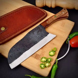 Professional Chef's Handmade Nakiri Meat Cleaver High Carbon Steel Kitchen Knife VG10 Wood Free Leather Sheath (Nakiri Knife-56)