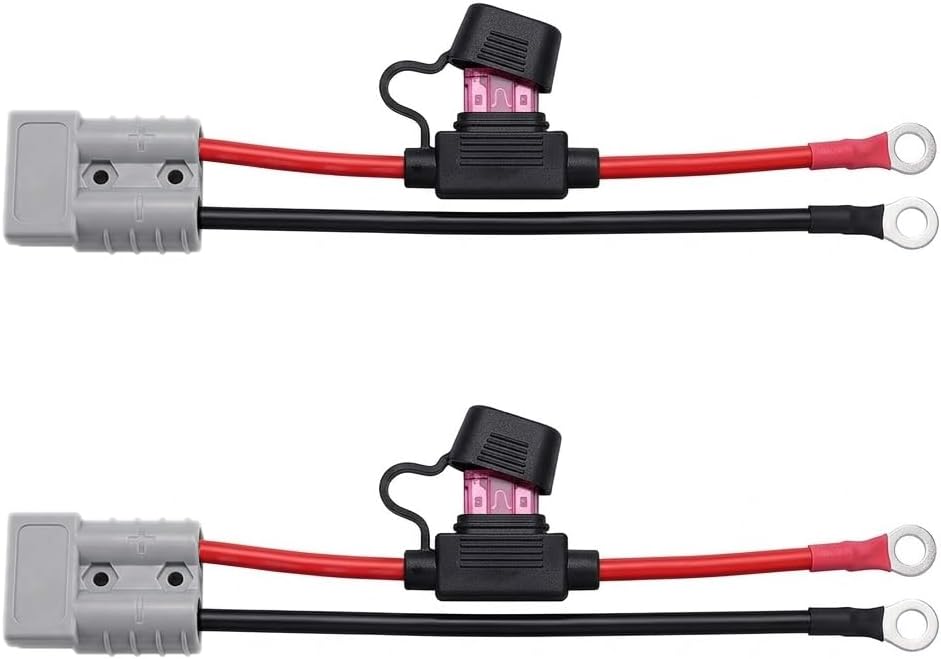 2PCS Fused Anderson Plug Connector Lead 50amp Plug to 8mm Lugs, 10 B&S 60 amp Cable Lead 250 mm