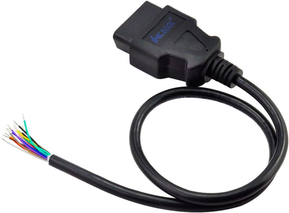 iKKEGOL Pack of 2 16 Pin J1962 OBD2 OBD-II Male Connector to Open Plug Wire, OBD Diagnostic Extension Cable Pigtail for DIY x 2 (60cm 24"" inch, 2ft)