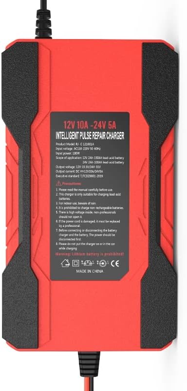 Car Battery Charger 10-Amp, 12V and 24V Smart Car Battery Charger AU Plug,Trickle Charger for Car - Smart Fully-Automatic Battery Maintainer with Temperature Compensation and LCD Display