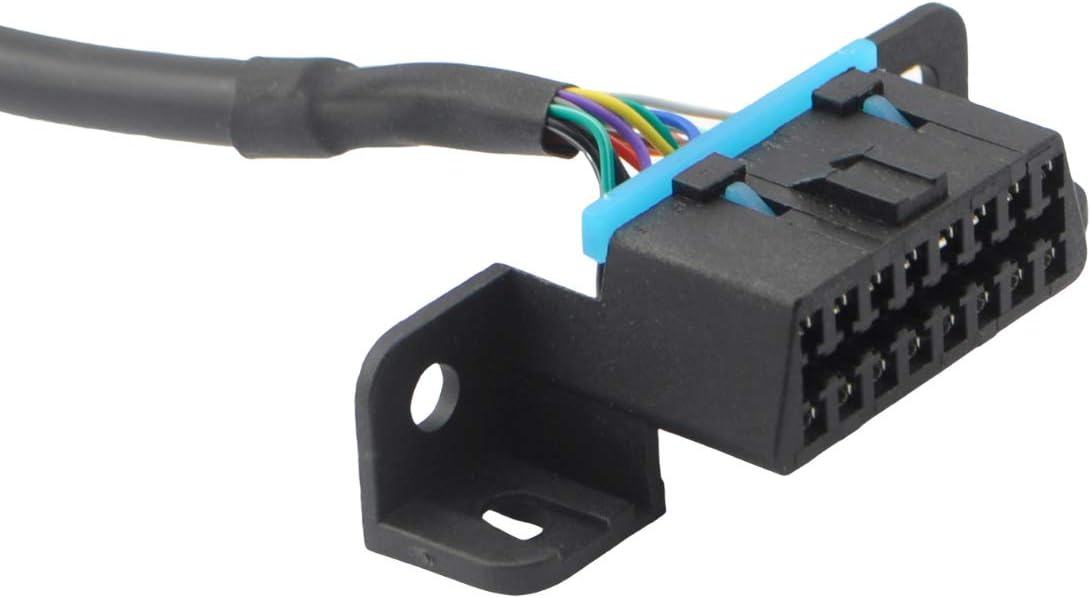 iKKEGOL Right Angle Universal OBD2 OBD II 16 Pin Splitter Y Open Cable, J1962 1 Male to 2 Female Connector with Underdash Mount Bracket for GPS Tracker Device 50cm/20