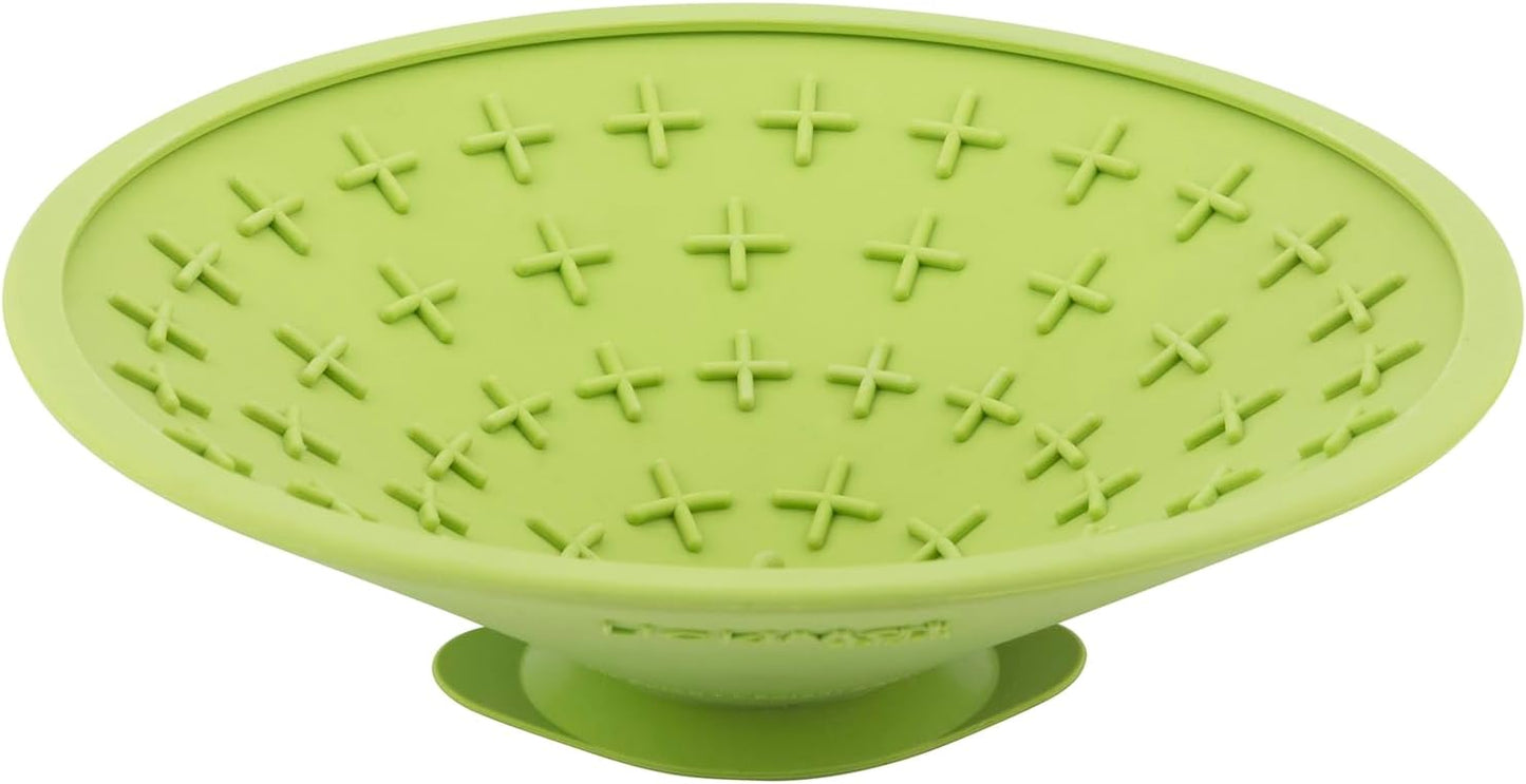 LickiMat Splash, Dog Slow Feeder Bowl for Boredom & Anxiety Reduction, Sticks to Smooth Surface; Perfect for Food, Treats, Yogurt, or Peanut Butter. Fun Alternative to a Slow Feed Dog Bowl, Green