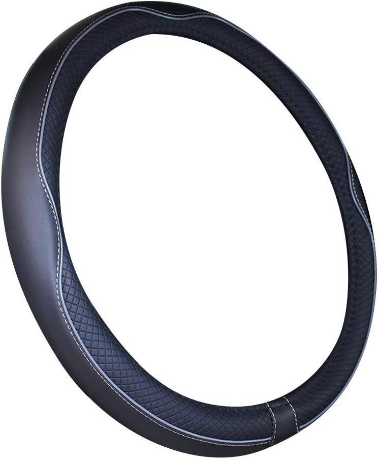New Microfiber Leather Car 14 15 16 Small Medium Large Steering Wheel Cover for Women (14.5-15''(fit for Mostly Cars), Black Gray)