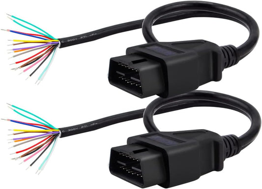 iKKEGOL Pack of 2 16 Pin J1962 OBD2 OBD-II Male Connector to Open Plug Wire, OBD Diagnostic Extension Cable Pigtail for DIY x 2 (60cm 24"" inch, 2ft)