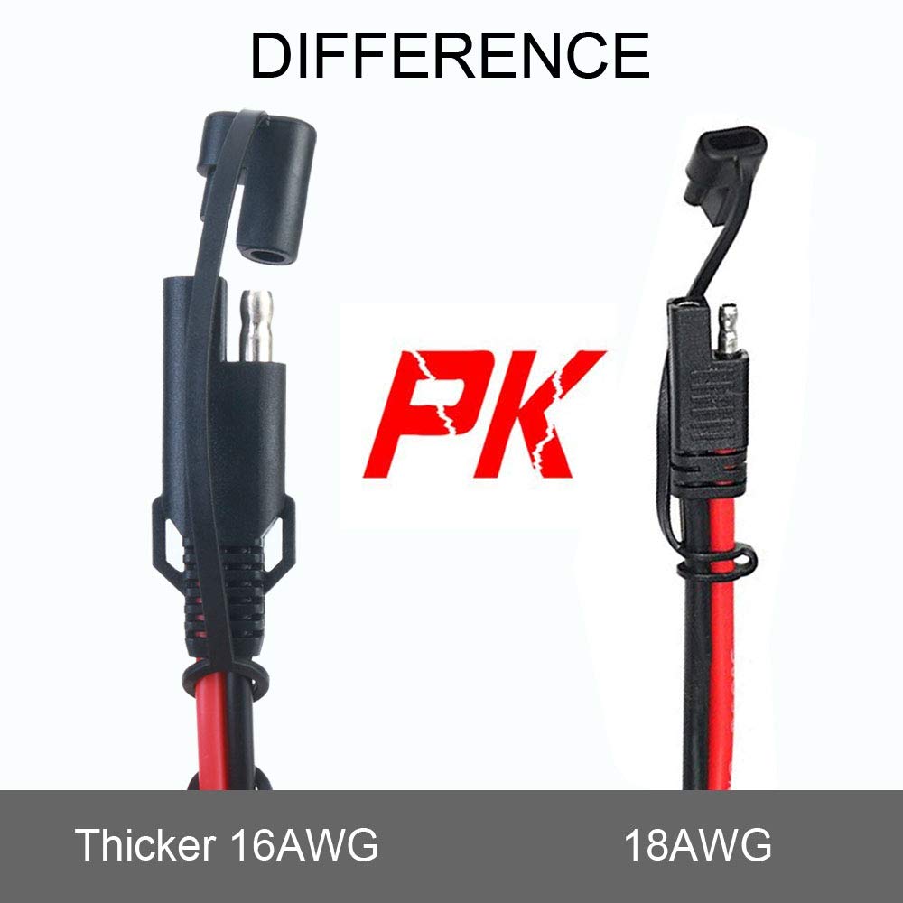 SAE to SAE 12V-24V Quick Disconnect Extension Cable 2 Pin with Dust Cap DC Connection Cord Plug 12 Feet 16AWG Gauge