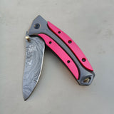 Handmade Damascus Steel Folding Knife Pocket Knives for Camping, Hiking Inner Lock Folding Knife (Folding Knife-2)