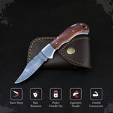 Damascus Steel Pocket Knife, Handmade Knives for Men, 6.5 Inch Pocket Folding Knife with Sheath for Camping Knives (Folding Knife-32)