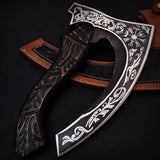 Handmade Industrial Grade Pizza Axe High Carbon Steel 1095 Blade with Etching Forged Cutter with Pure Leather Sheath (Pizza Axe-38)