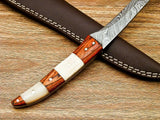 Custom Handmade Damascus Hand Forged Knife Damascus Steel Chef and Kitchen Fillet Knife with Pure Leather Sheath (Long Knife-4)