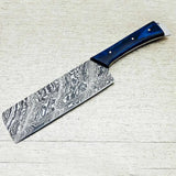 Handmade Damascus Steel Kitchen Knife Custom Chef Cleaver with Wood Handle and Steel Bolster Includes Leather Sheath (Nakiri Knife-96)