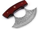 Handmade Custom Kitchen Chef Knife High Quality Damascus Steel Pizza Cutter Stainless Steel Wood Leather Sheath Fruit Food Gifts (Ullu Knife-7)