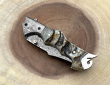 Damascus Steel Pocket Knife Handmade Outdoor Folding Knife with Wooden Handle Best EDC Utility Knives (Folding Knife-24)