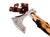 High Quality Handmade High Carbon Steel Axe Head Hatchet Axes Hand Forged Beautiful Pattern With Leather Sheath (Tomahawk Axe-73)