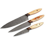 Handmade Custom Damascus 3-Pcs Chef Knife Set Stainless Steel Kitchen Knife Set with Pure Leather Sheath for Dining (Chef Knife-67)