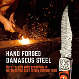 Handmade Damascus Folding Pocket Knife for Men Engraved Steel Damascus with Belt Holster-Gift for Men Hunting & Camping Tools (Folding Knife-46)