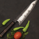 Custom Handmade High Carbon Steel New Pattern Kitchen Chef Knife With Premium Leather Sheath (Chef Knife-117)