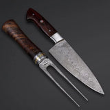 High Quality Customized Damascus Steel 2pcs Chef Kitchen Knife Fork BBQ Knife Set With Leather Sheath (Chef Knife-79)