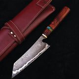 Handmade Carbon Steel San Mai Best Chef Knife for Chef Ebony Wood Handle With Premium Leather Cover (Chef Knife-94)