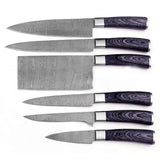 Handmade Custom Damascus Steel Chef Knife and 6-Piece Kitchen Knife Set with Pure Leather Sheath Pakka Wood Handle for Cutting (Chef Knife-55)