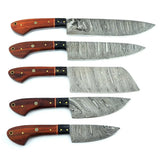 Custom Handmade Damascus 5 Pcs Chef Knife Damascus Steel Chef and Kitchen Knife Set with Pure Leather Sheath (Chef Knife-32)