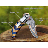 Limited Edition COPPER DAMASCUS STEEL Pocket Knife Handmade Anniversary Copper Folding Knife Unique and Personalized Gift (Folding Knife-8)