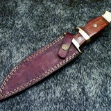 Custom Hand Made Damascus Steel Blade Bowie Hunting Tools Wood Handle Outdoor Camping Knife With Leather Sheath (Bowie Knife-34)