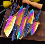 High Quality Stainless Steel Chef Set with Hand Forged Colored Blade Resin Handle Custom Logo Kitchen Knife Set with Leather Bag (Chef Knife-92)