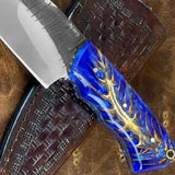 Handmade Damascus Steel Skinner High Quality Custom Chef Carbon Steel Blade Resin Wood Kitchen Sheath Pure Leather Camp Use (Skinner Knife-14)